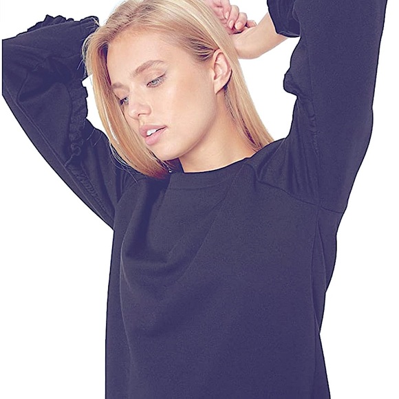 KENSIE Black Sweatshirt w/Open Back KeyHole Detail, BowTie, Ruffle Sleeve NWT Sm - Picture 3 of 8